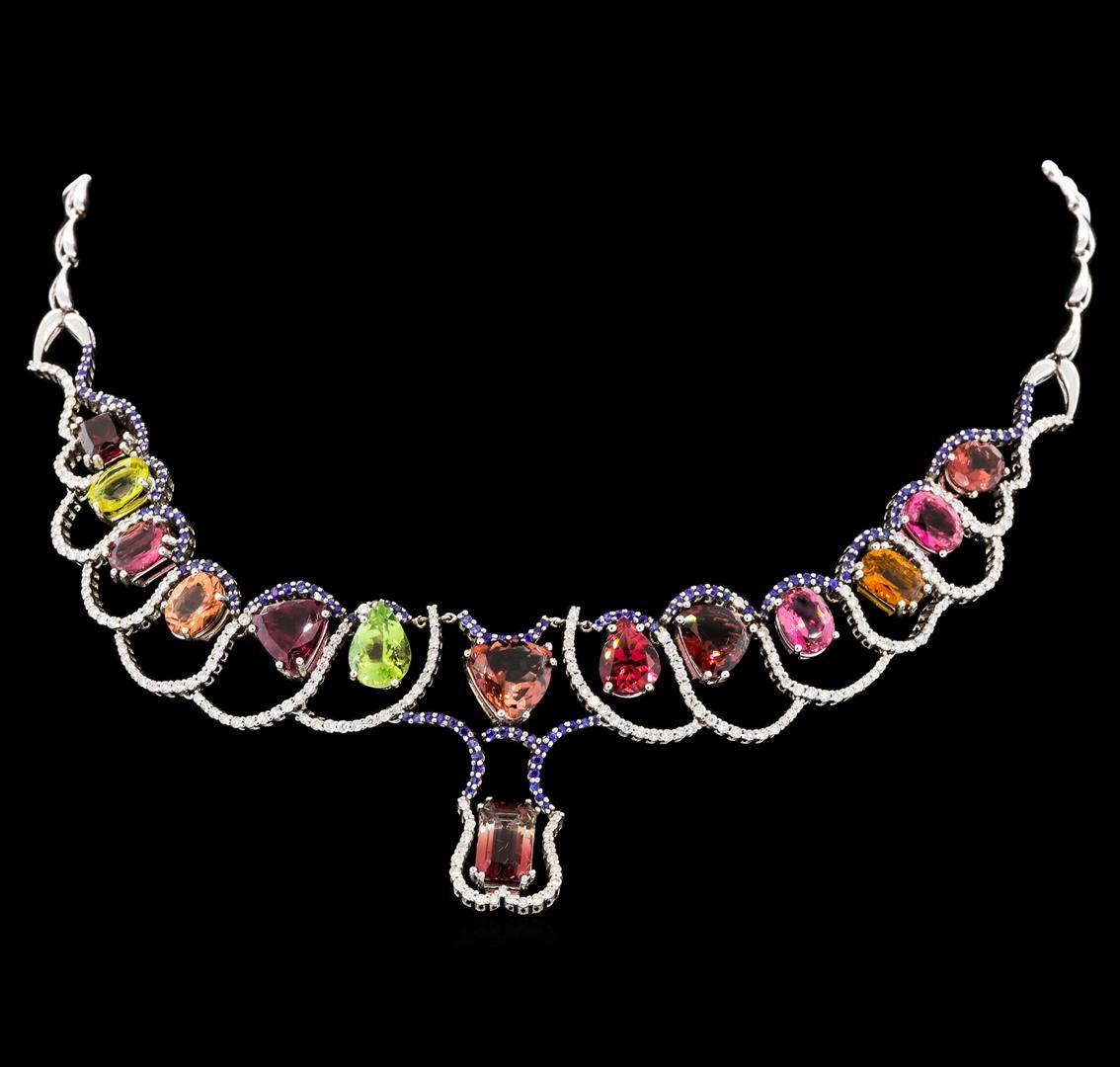 33.71 ctw Tourmaline and Diamond Necklace - 14KT White Gold