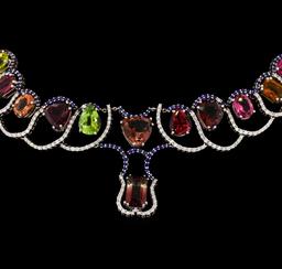 33.71 ctw Tourmaline and Diamond Necklace - 14KT White Gold