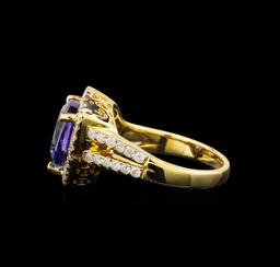 14KT Yellow Gold 5.03 ctw Tanzanite and Diamond Ring