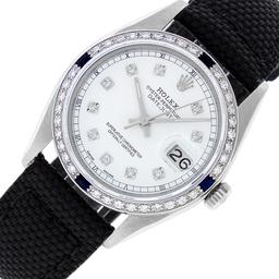 Rolex Mens Stainless Steel White Diamond 36MM Datejust Wristwatch With Nylon Str