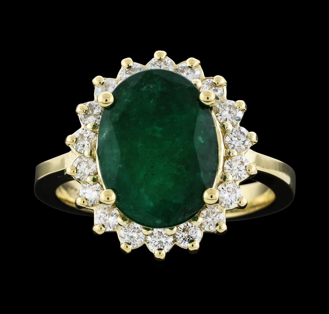 4.41 ctw Emerald and Diamond Ring - 14KT Yellow Gold