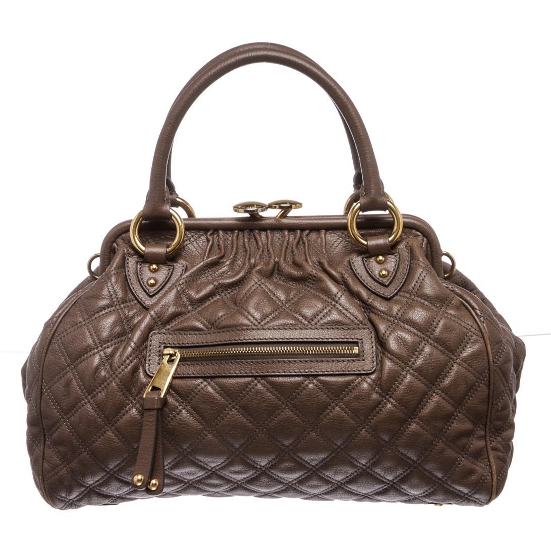 Marc Jacobs Taupe Quilted Leather Stam Satchel Handbag