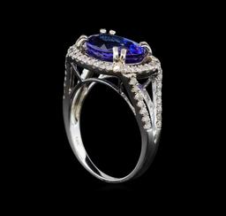 14KT White Gold 4.14 ctw Tanzanite and Diamond Ring