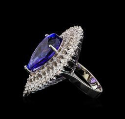 14.71 ctw Tanzanite and Diamond Ring - 14KT White Gold