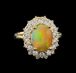 2.17 ctw Opal and Diamond Ring - 14KT Yellow Gold