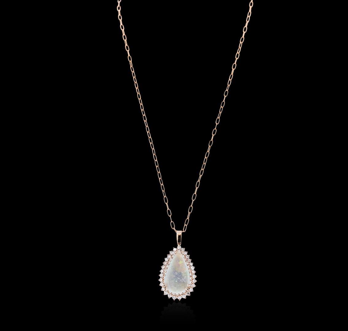 14KT Rose Gold 6.23 ctw Opal and Diamond Pendant With Chain