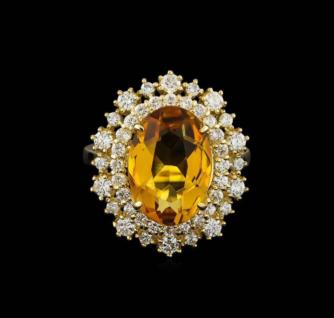 4.23 ctw Citrine and Diamond Ring - 14KT Yellow Gold