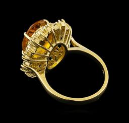 4.23 ctw Citrine and Diamond Ring - 14KT Yellow Gold