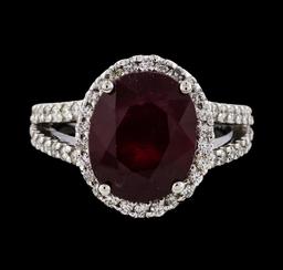 7.41 ctw Ruby and Diamond Ring - 14KT White Gold