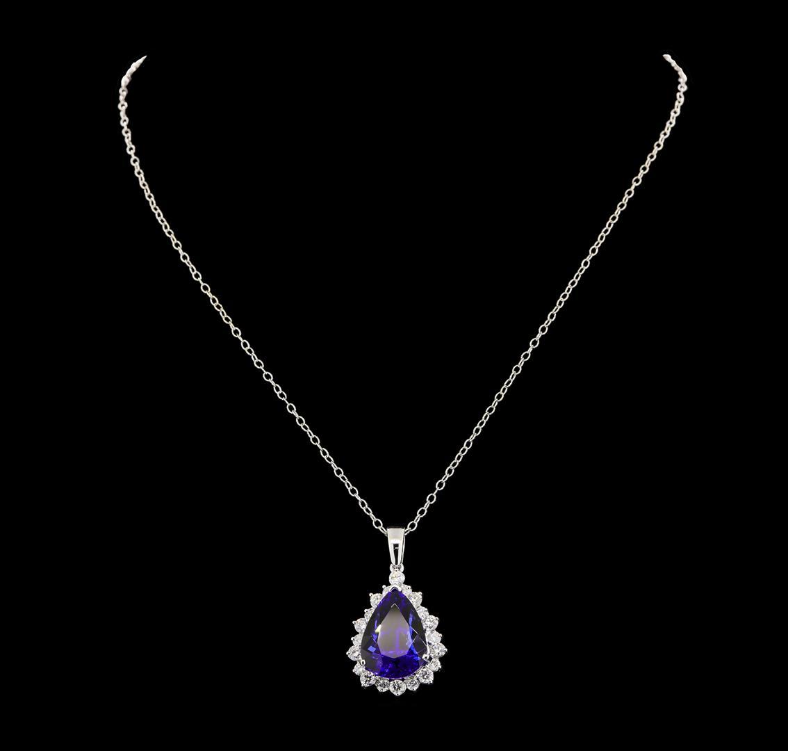 GIA Cert 16.66 ctw Tanzanite and Diamond Pendant With Chain - 14KT White Gold