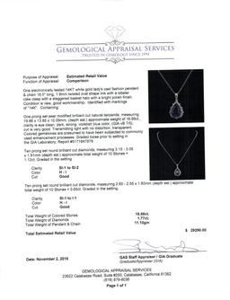 GIA Cert 16.66 ctw Tanzanite and Diamond Pendant With Chain - 14KT White Gold
