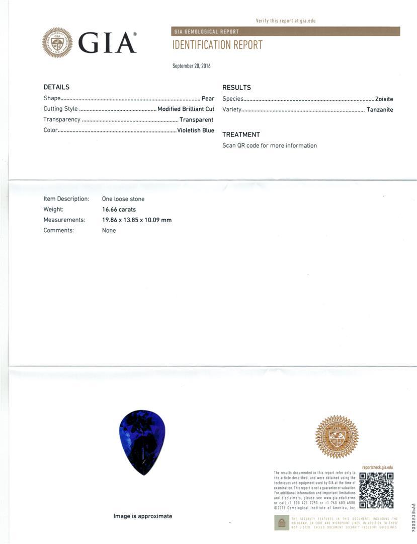 GIA Cert 16.66 ctw Tanzanite and Diamond Pendant With Chain - 14KT White Gold