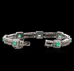 2.84 ctw Emerald and Diamond Bracelet - 14KT White Gold