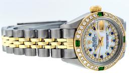 Rolex Ladies 2 Tone 14K MOP Sapphire & Emerald  Datejust Wriswatch