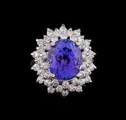 8.26 ctw Tanzanite and Diamond Ring - 14KT White Gold