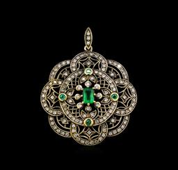 0.69 ctw Emerald and Diamond Pendant - 18KT Yellow Gold