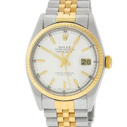 Rolex Mens 2 Tone 14K White Index Datejust 36MM Wristwatch