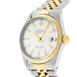 Rolex Mens 2 Tone 14K White Index Datejust 36MM Wristwatch