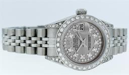 Rolex Ladies Stainless Steel Quickset Slate Grey Diamond Lugs Datejust Wristwatc