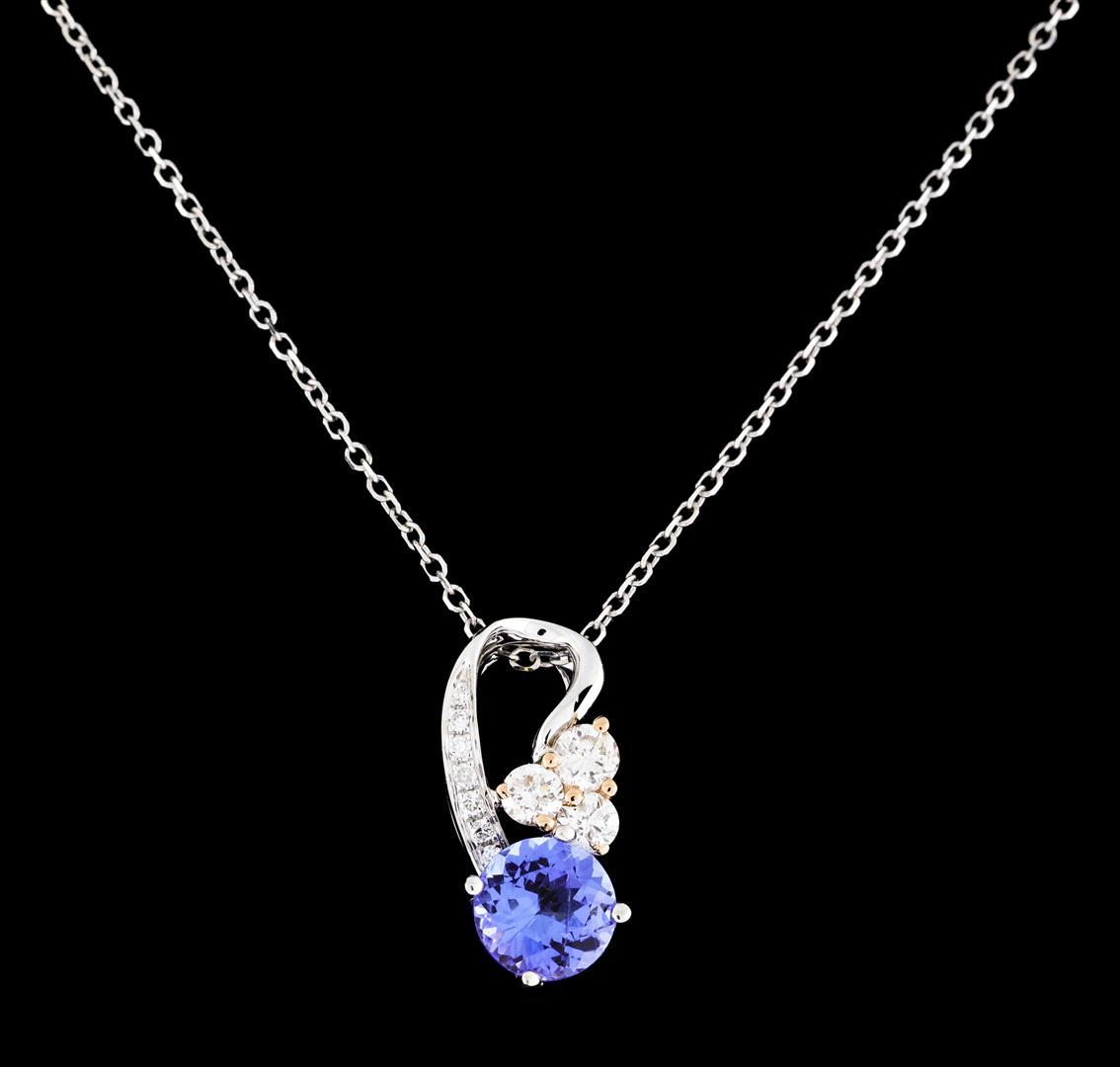 0.76 ctw Tanzanite and Diamond Pendant With Chain - 18KT White Gold