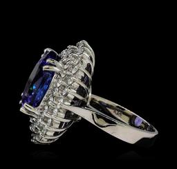 14.78 ctw Tanzanite and Diamond Ring - 14KT White Gold