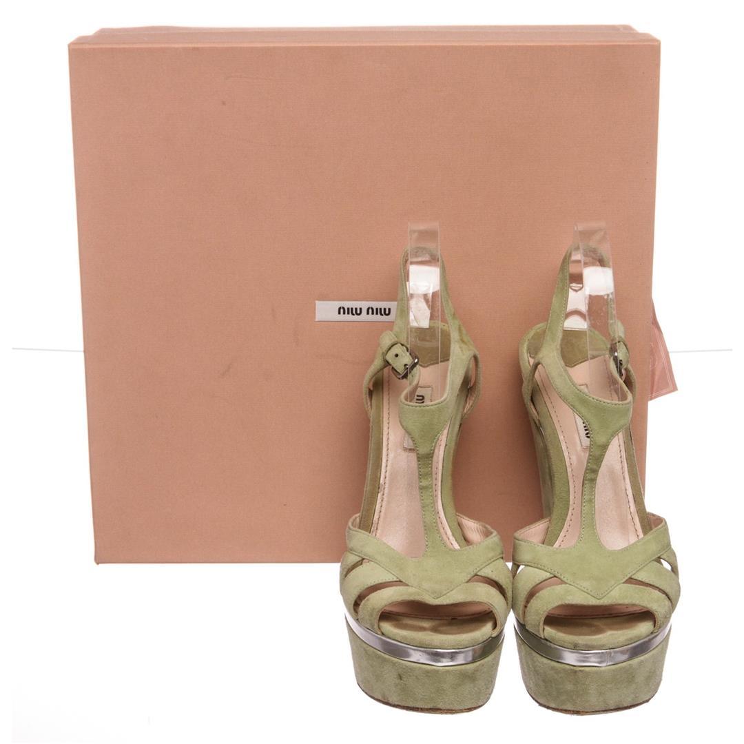 Miu Miu Pistacchio Suede Camoscio Lame Wedges Heels Shoes