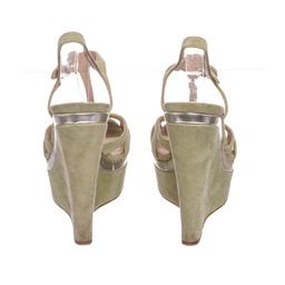 Miu Miu Pistacchio Suede Camoscio Lame Wedges Heels Shoes