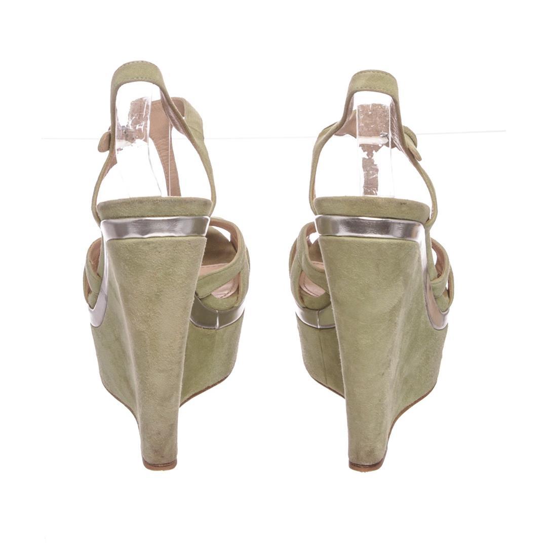 Miu Miu Pistacchio Suede Camoscio Lame Wedges Heels Shoes