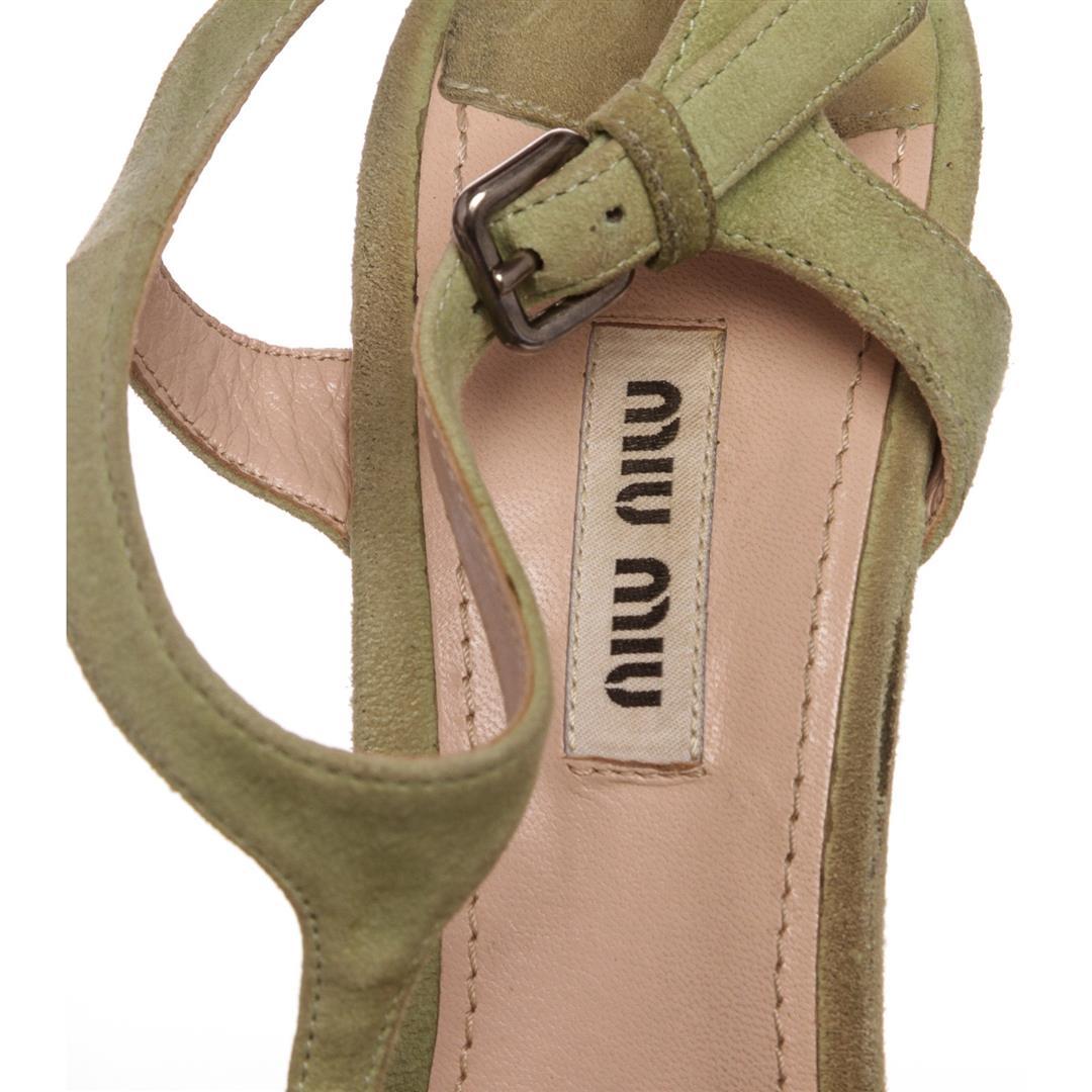 Miu Miu Pistacchio Suede Camoscio Lame Wedges Heels Shoes