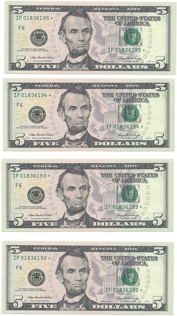 (10) Consecutive 2006 $5 FRN Star Notes CHCU