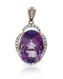 14k Rose Gold  5.68CTW Amethyst and Diamond Pendant