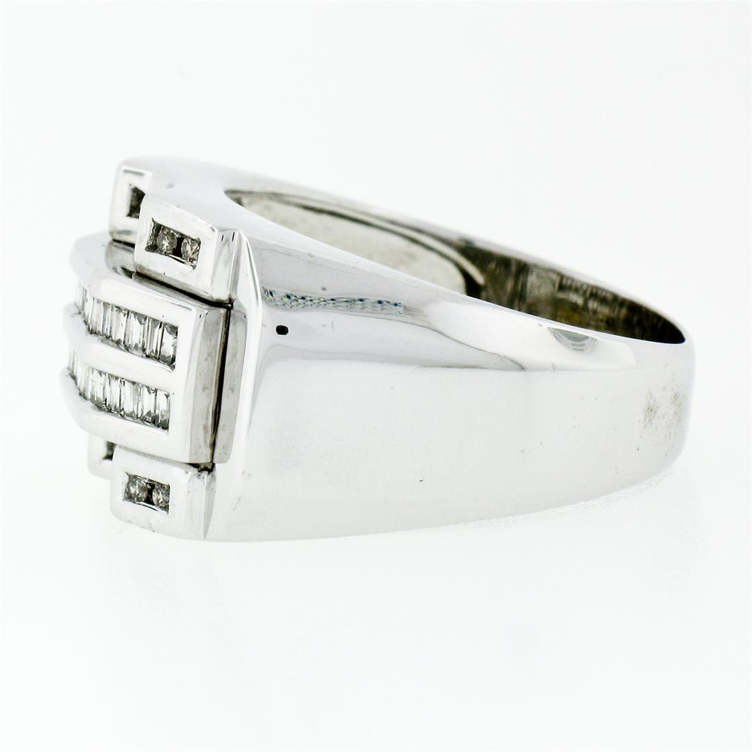 Large Mens 14K White Gold .90 ctw Round & Baguette Diamond  Channel Band Ring