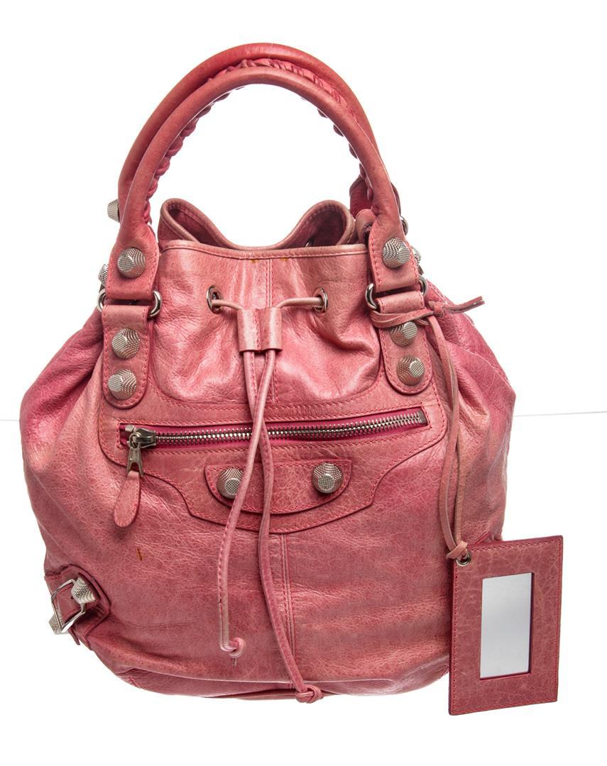 Balenciaga Pink Anthracite Leather Giant 21 PomPom Bag