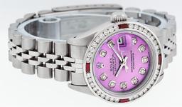 Rolex Ladies Stainless Steel Pink Diamond & Channel Ruby Datejust Wristwatch