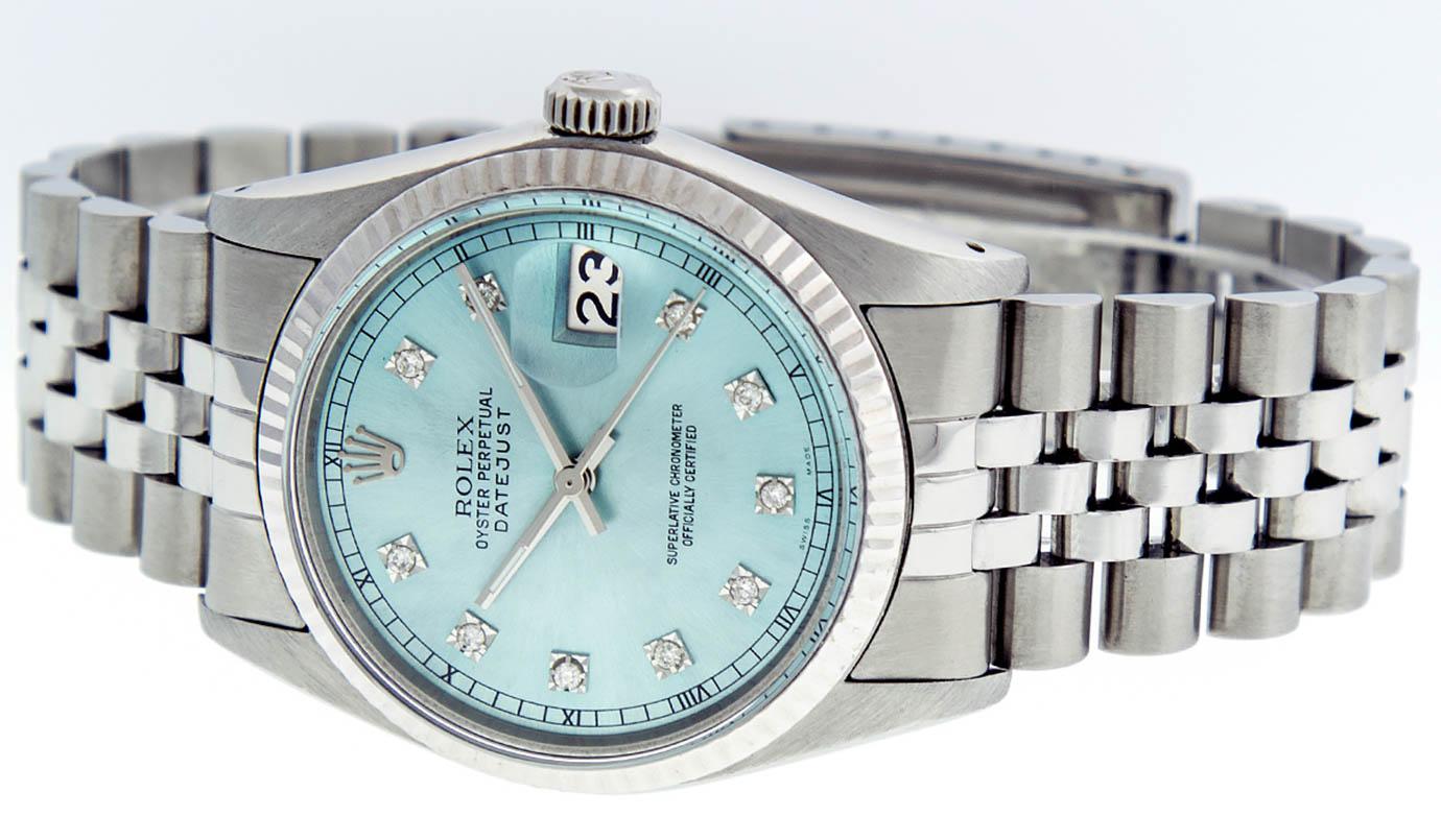 Rolex Mens Stainless Steel Ice Blue Diamond Datejust Wristwatch