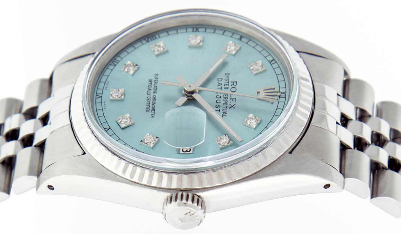 Rolex Mens Stainless Steel Ice Blue Diamond Datejust Wristwatch