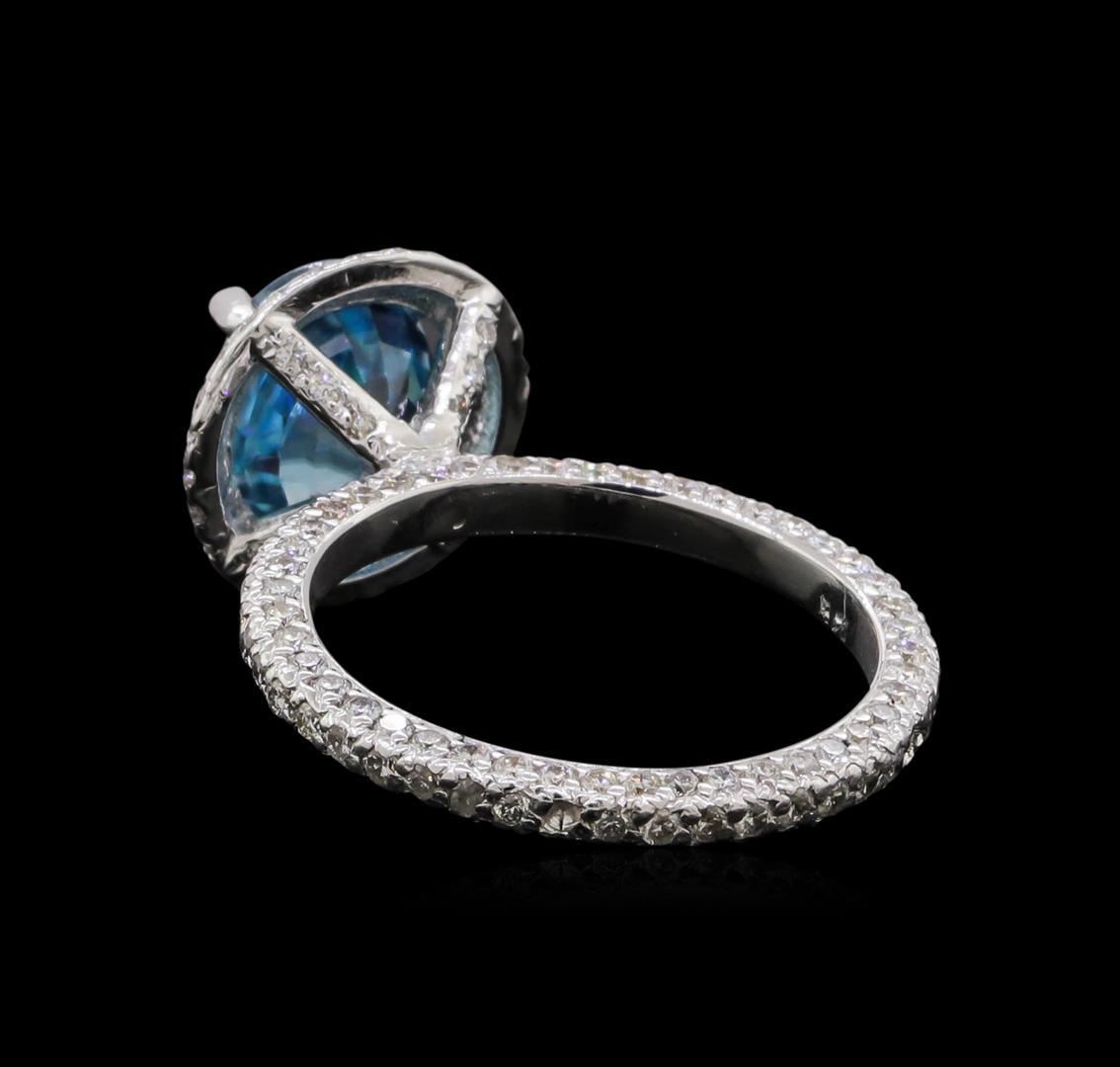 4.23 ctw Blue Zircon and Diamond Ring - 14KT White Gold