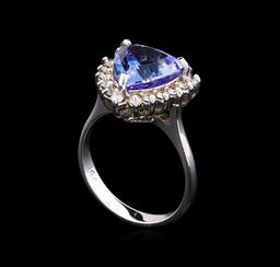 3.72 ctw Tanzanite and Diamond Ring - 14KT White Gold