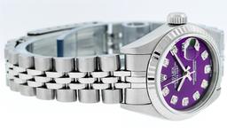 Rolex Ladies Stainless Steel Purple Diamond Quickset Datejust Wristwatch