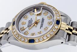 Rolex Ladies 2 Tone MOP Diamond & Sapphire Datejust Wristwatch