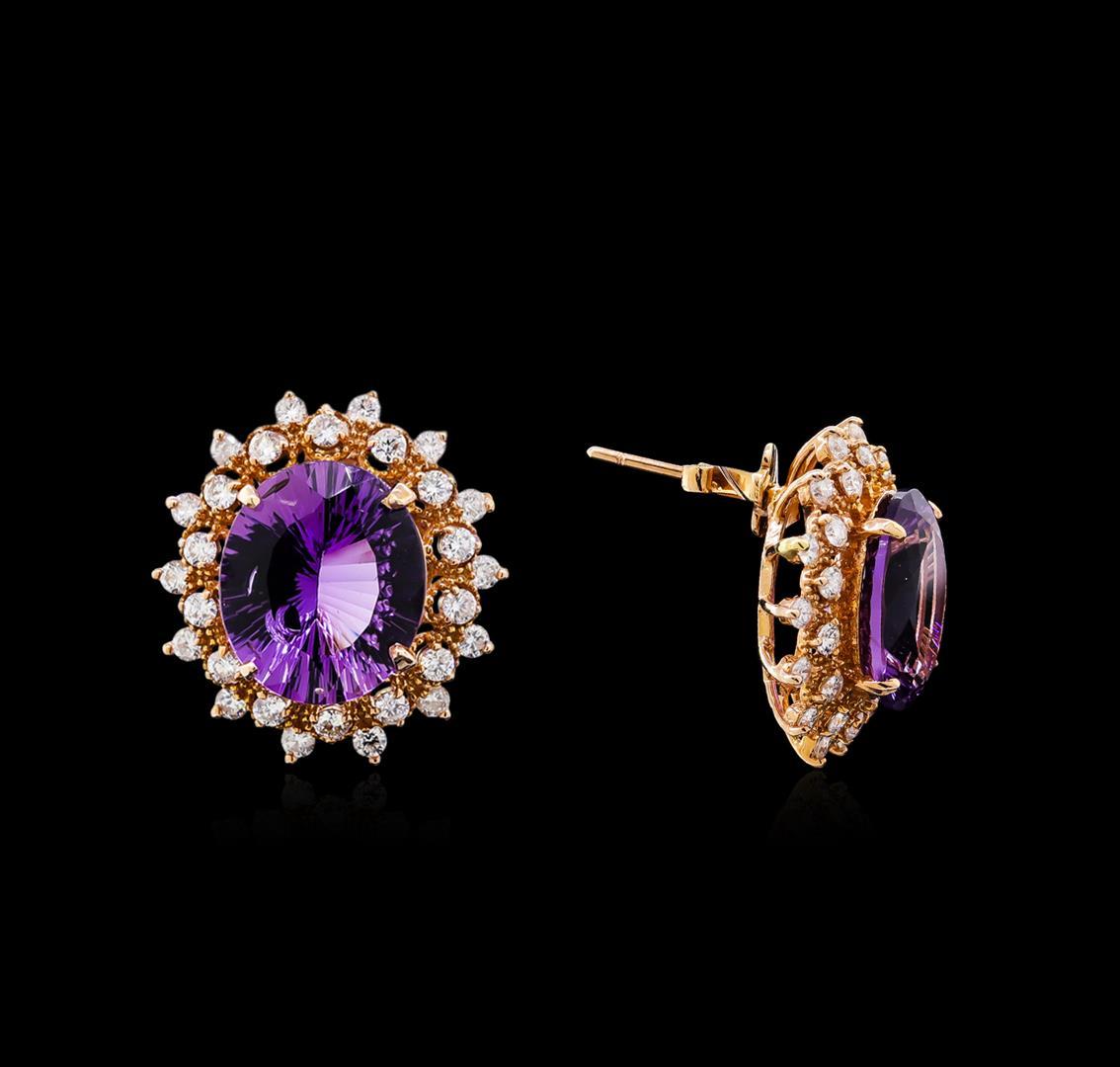 12.00 ctw Amethyst and Diamond Earrings - 14KT Rose Gold