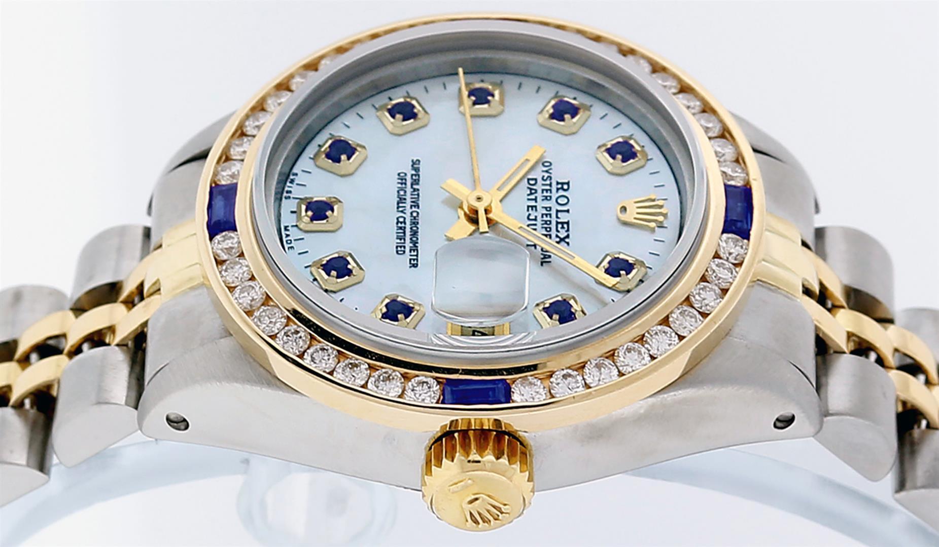Rolex Ladies 2 Tone 14K MOP Sapphire & Diamond Channel Set Datejust Wristwatch