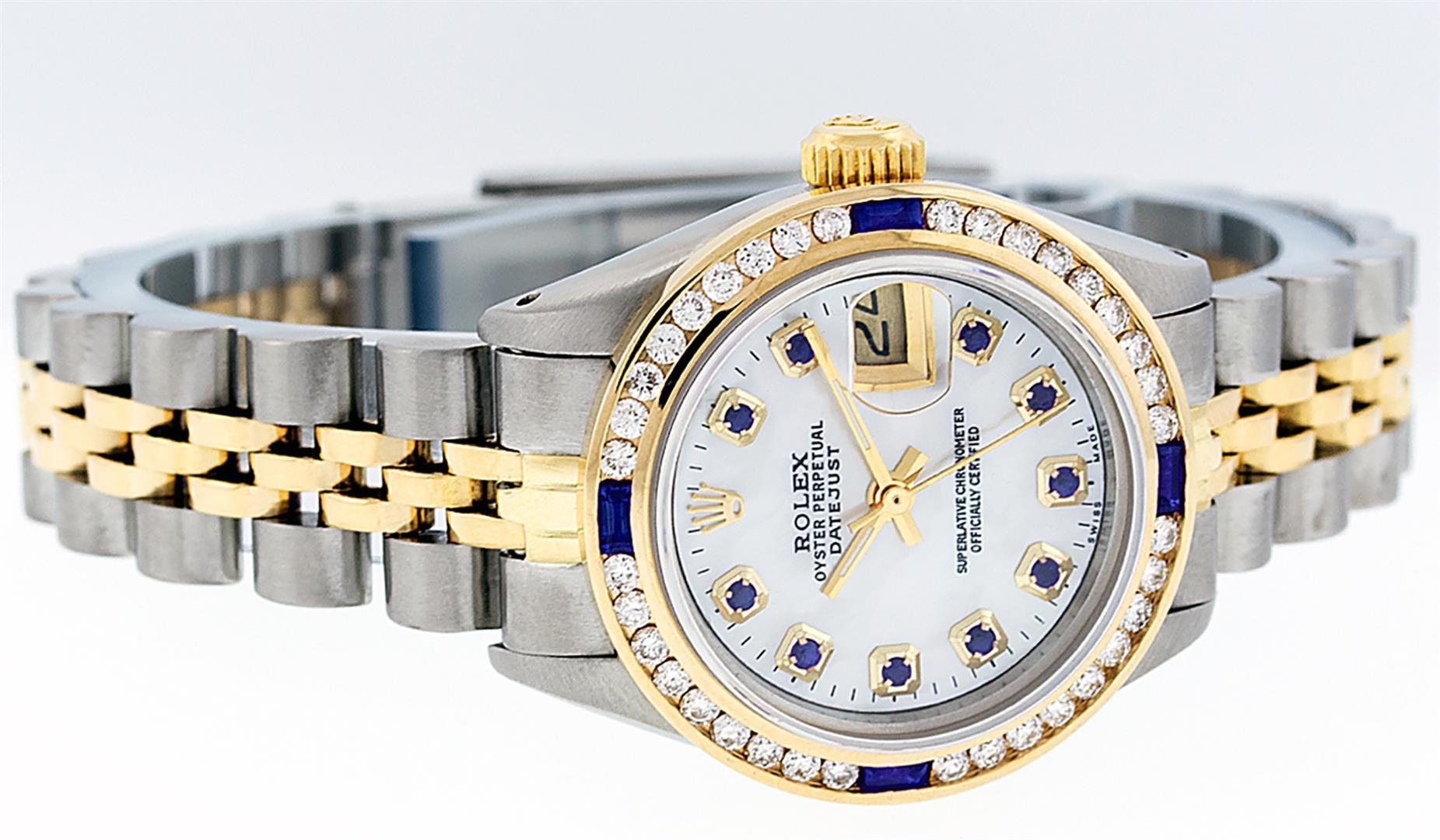 Rolex Ladies 2 Tone 14K MOP Sapphire & Diamond Channel Set Datejust Wristwatch