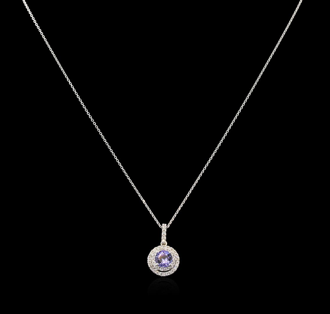 1.40 ctw Tanzanite and Diamond Pendant With Chain - 14KT White Gold