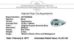 3.18 ct.Natural Pear Cut Aquamarine