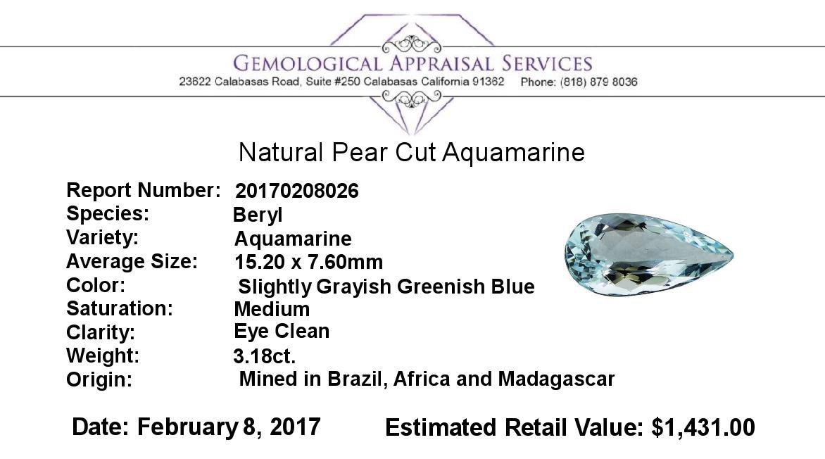 3.18 ct.Natural Pear Cut Aquamarine