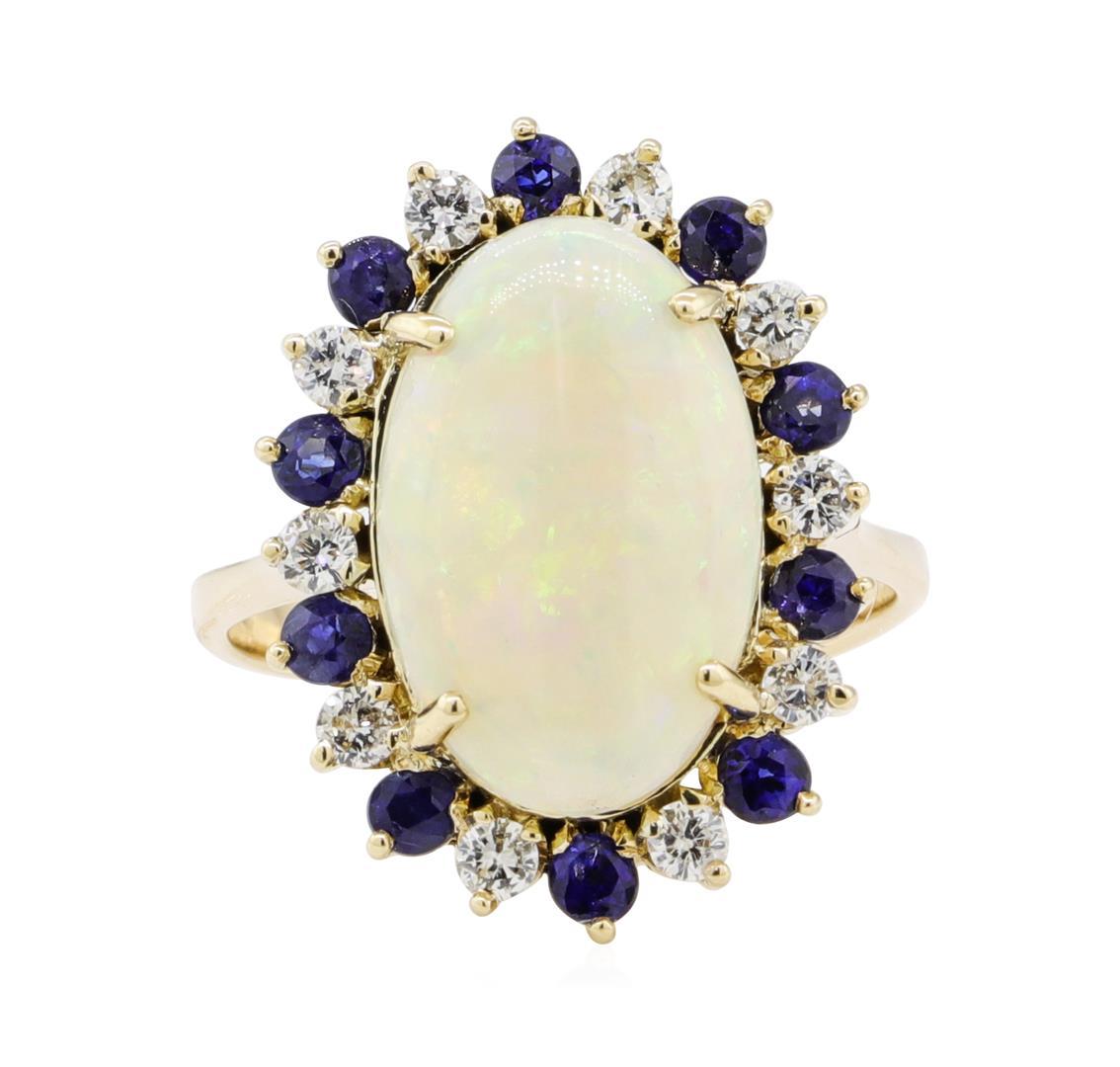 4.80 ctw Opal, Sapphire, and Diamond Ring - 14KT Yellow Gold