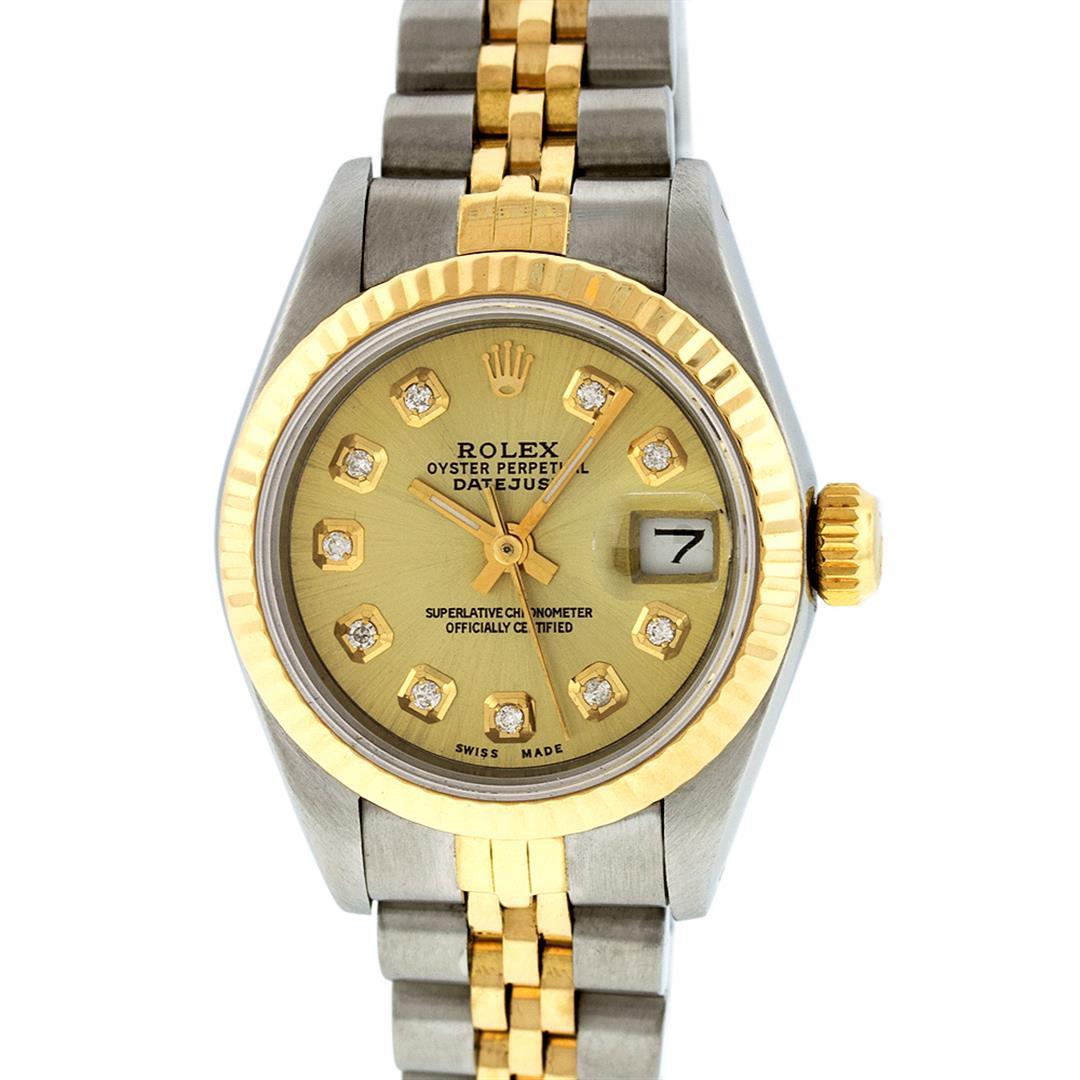 Rolex Ladies 2 Tone 14K Champagne Diamond 26MM Datejust Wristwatch