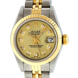 Rolex Ladies 2 Tone 14K Champagne Diamond 26MM Datejust Wristwatch