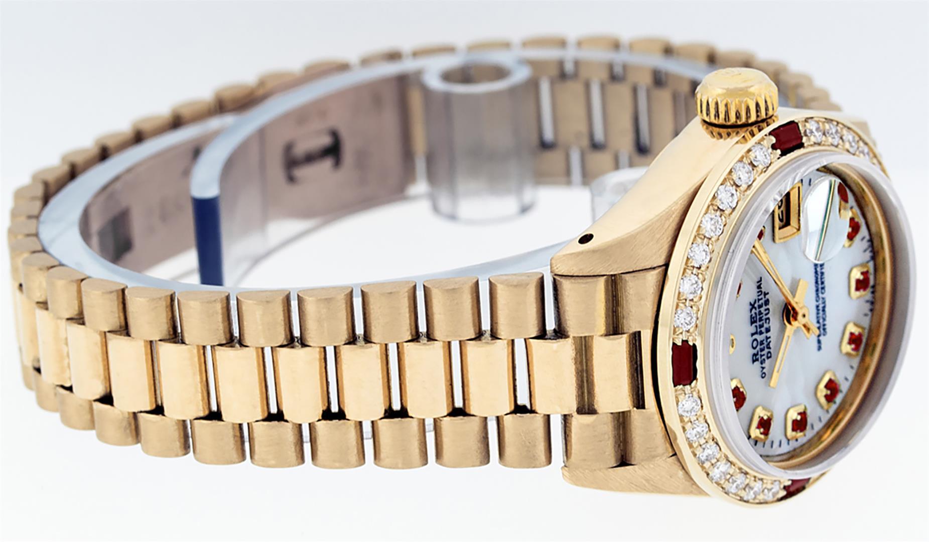Rolex Ladies 18K Yellow Gold MOP Ruby President Wristwatch With Rolex Box & Appr